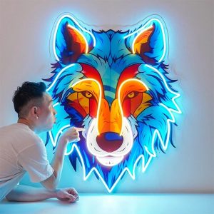 Colorful Wolf LED Neon Sign – Cute Anime Pop Art Wall Light