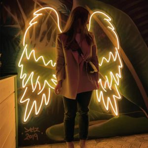 Angel Wings Neon Sign with Halo – Custom LED Wall Decor