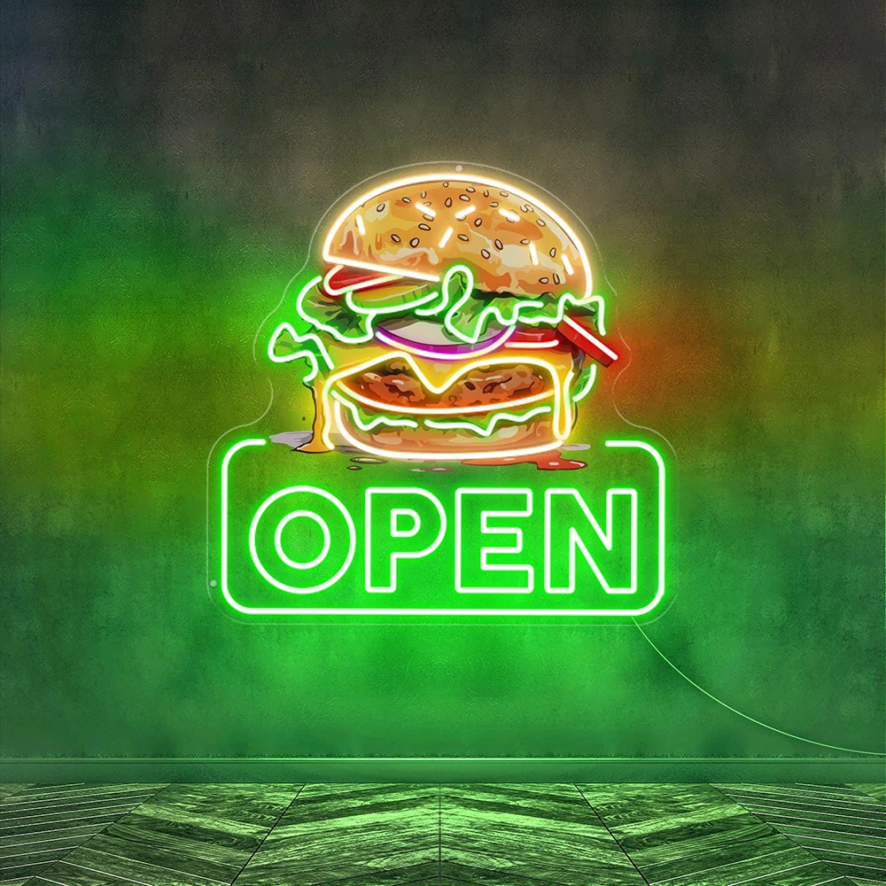 Burger Open Neon Sign – Custom LED Fast Food Restaurant Light - Image 8