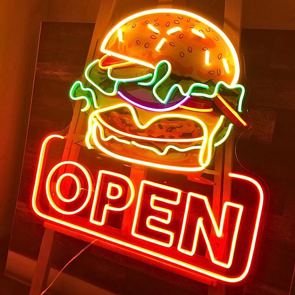 Burger Open Neon Sign – Custom LED Fast Food Restaurant Light - Image 12