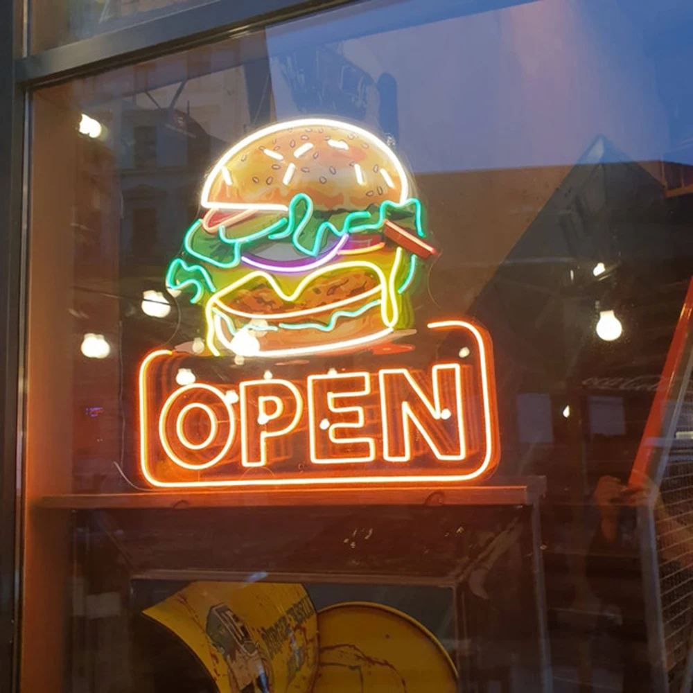 Burger Open Neon Sign – Custom LED Fast Food Restaurant Light - Image 9