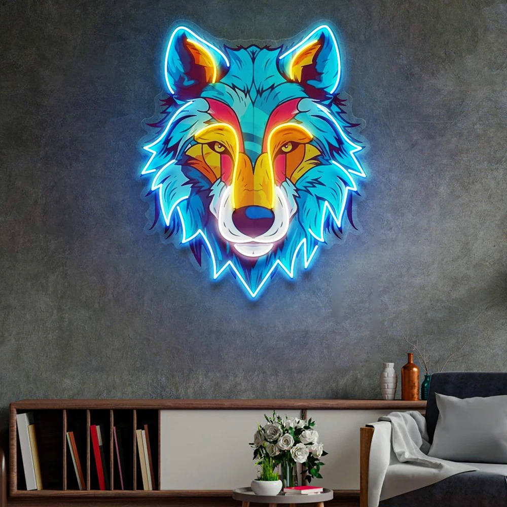 Colorful Wolf LED Neon Sign – Cute Anime Pop Art Wall Light - Image 2