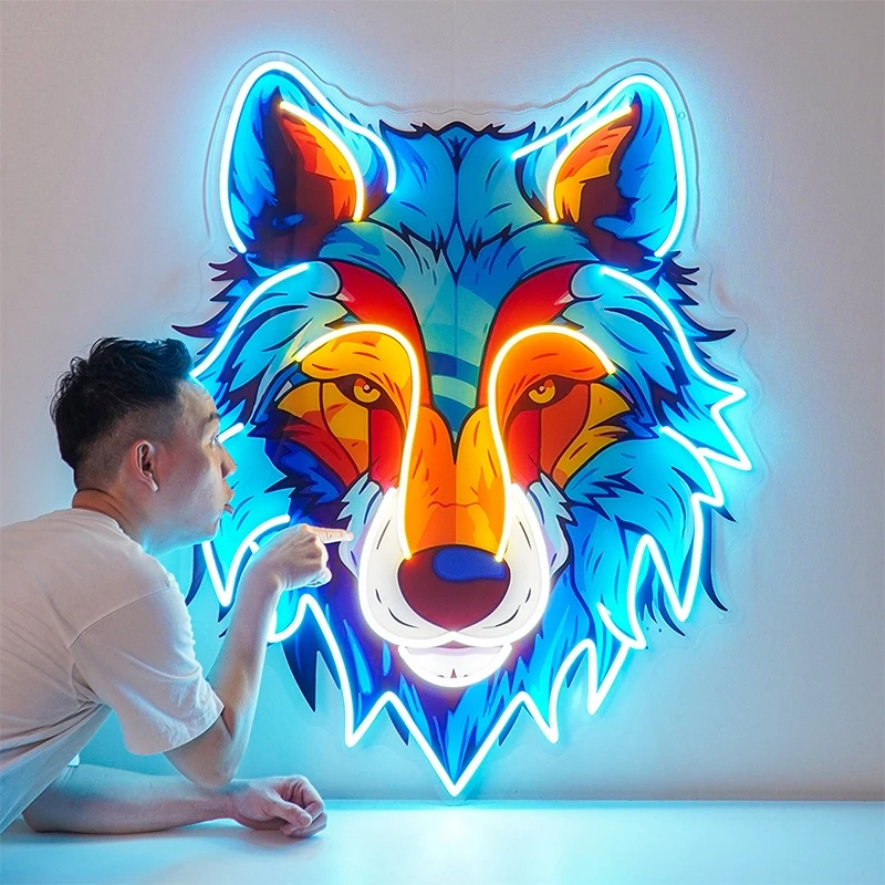 Colorful Wolf LED Neon Sign – Cute Anime Pop Art Wall Light - Image 7