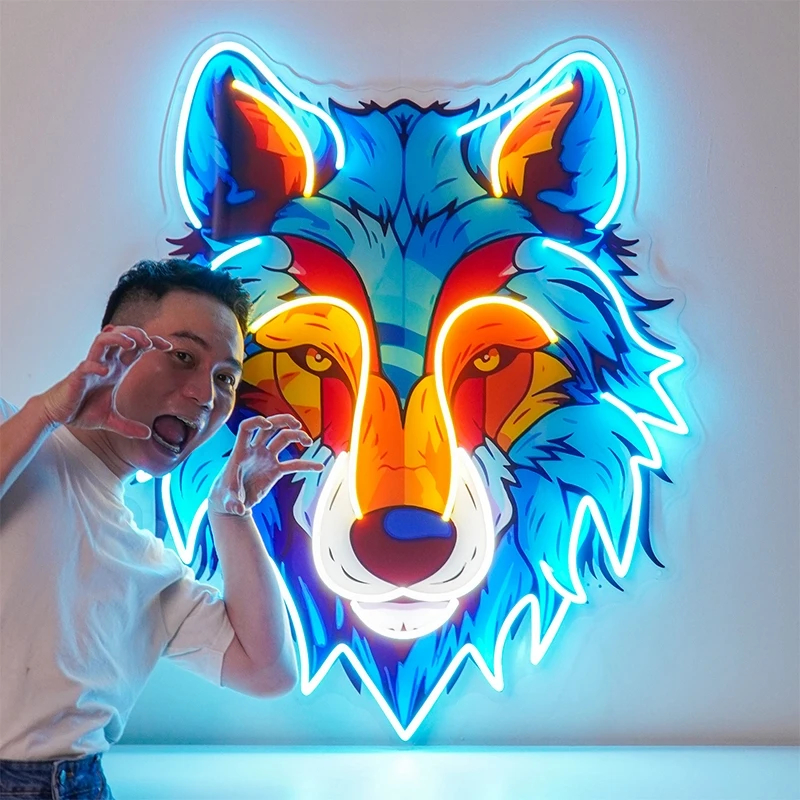 Colorful Wolf LED Neon Sign – Cute Anime Pop Art Wall Light - Image 8