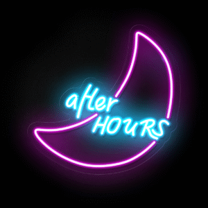 After Hours Moon Neon Sign – Blue LED Wall Light for Home & Bar Decor