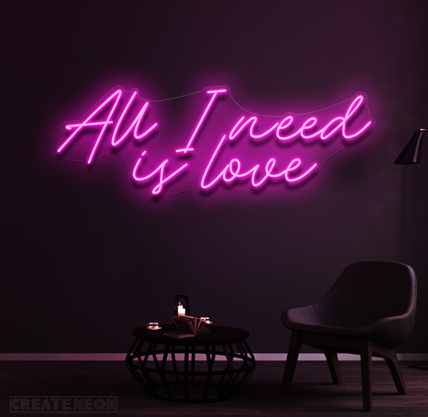 All I Need Is Love Neon Sign – Hot Pink LED Wall Light