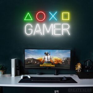 AOXO Gamer Neon Sign – Multicolor PlayStation LED Wall Light Decor