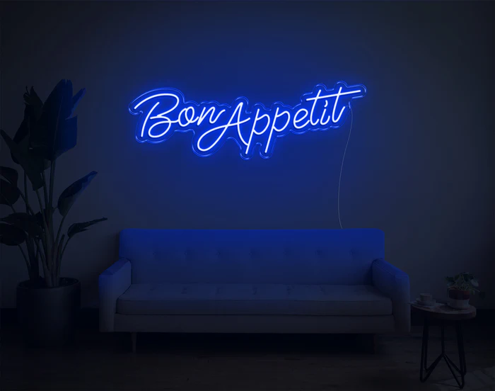 Light Blue Bon Appetit Neon Light – Kitchen Wall Sign