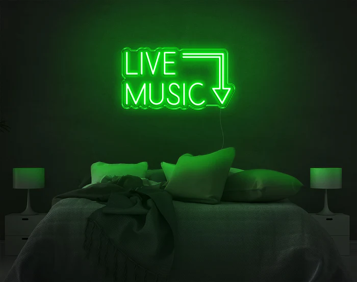 Live Music LED Neon Sign – Green Light on Wall