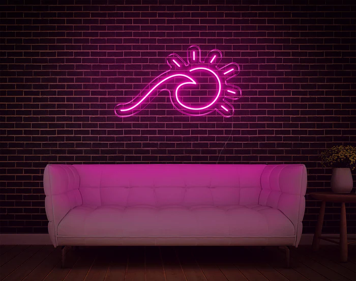 wave and sun led neon sign hot pink light